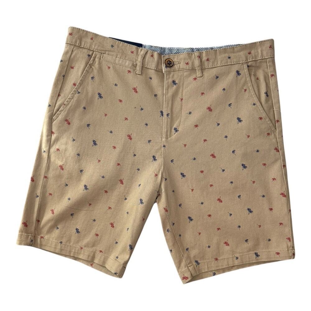 NEW JACHS New York Men's Beige Geometric Bleecker Chino Shorts Size 31 Casual